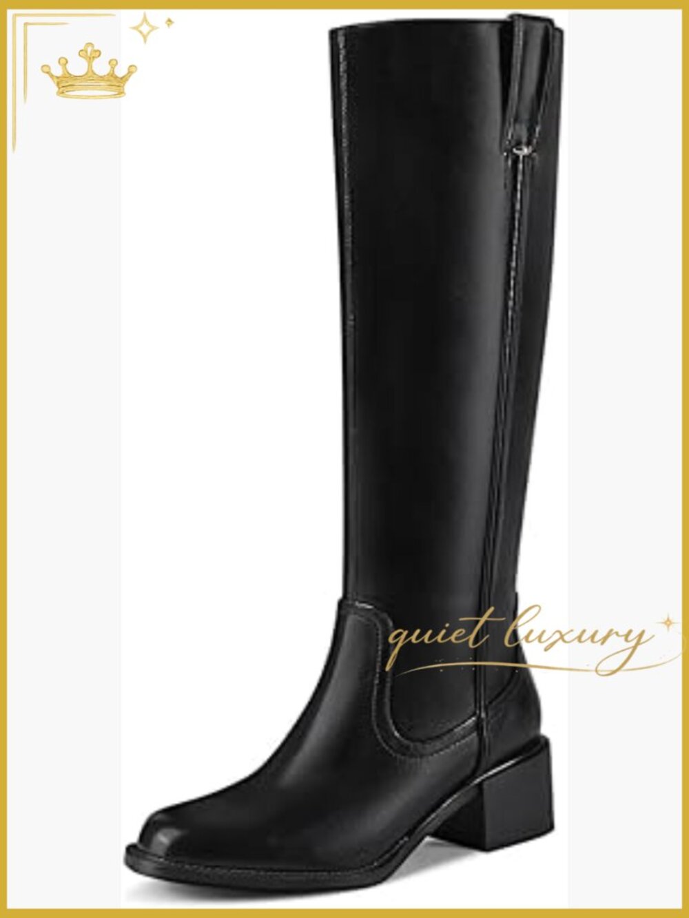 Chunky Heel Knee High Boots Round Toe Patent Leather Side Zip Tall Boots